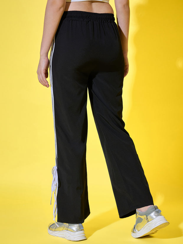 Sporty Women Track Pant with Side Stripes, Elasticated, and Ankle Tie Detail-3561-3561
