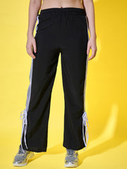 Sporty Women Track Pant with Side Stripes, Elasticated, and Ankle Tie Detail-3561-3561