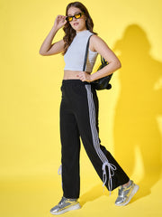 Sporty Women Track Pant with Side Stripes, Elasticated, and Ankle Tie Detail-3561-3561