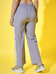 Sporty Women Track Pant with Side Stripes, Elasticated, and Ankle Tie Detail-3561-3561
