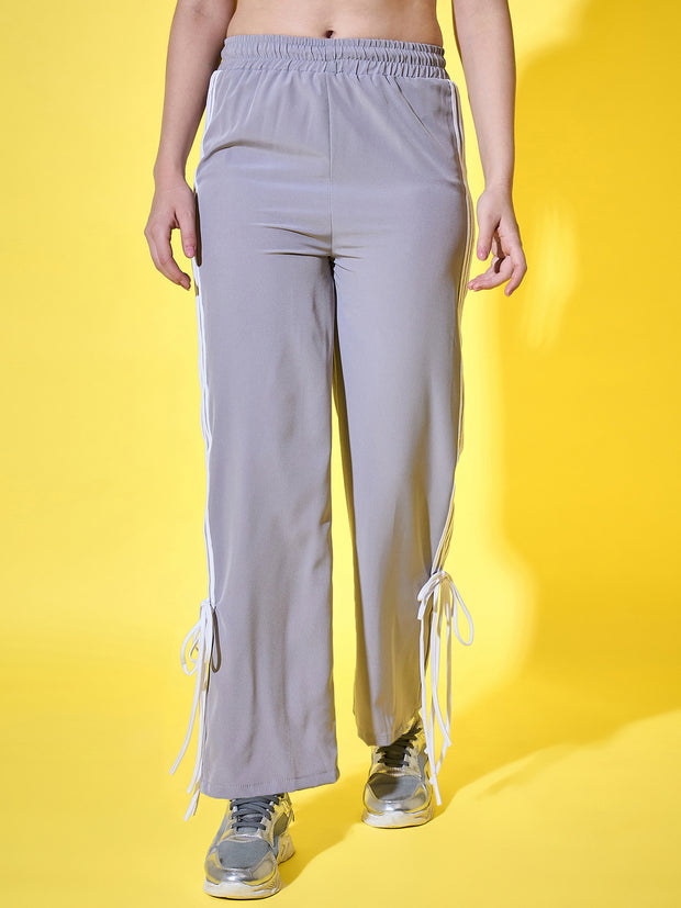 Sporty Women Track Pant with Side Stripes, Elasticated, and Ankle Tie Detail-3561-3561