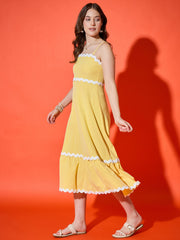 Ruffled Trim Flowy Maxi Women’s Dress with Spaghetti Straps-3567-3567