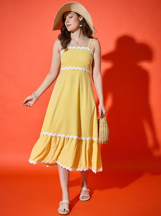 Ruffled Trim Flowy Maxi Women’s Dress with Spaghetti Straps-3567-3567