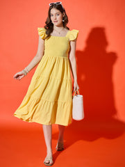 Ruffled Strap Dress Square Neck Smocked High Waist Women Maxi Dresses-3562-3564