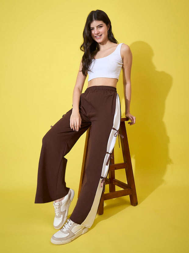 Women Wide Leg Trouser Pants with Side Bow Design-3582-3582
