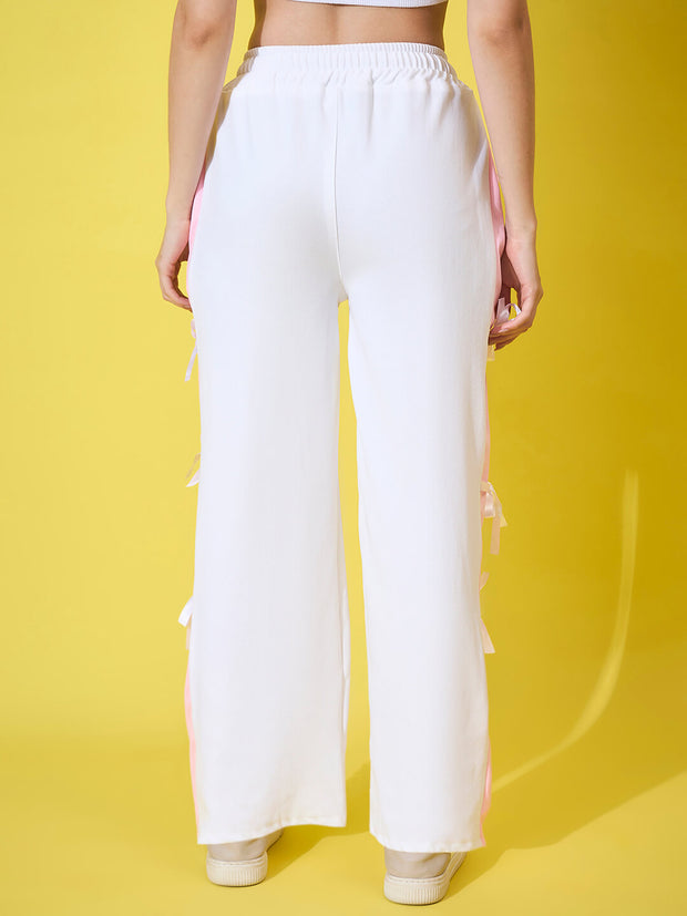 Women Wide Leg Trouser Pants with Side Bow Design-3582-3582