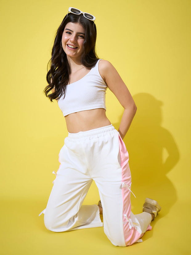 Women Wide Leg Trouser Pants with Side Bow Design-3582-3582