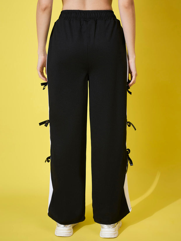 Women Wide Leg Trouser Pants with Side Bow Design-3582-3582