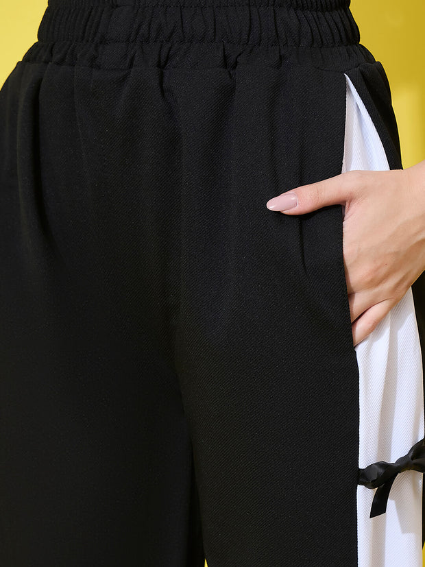 Women Wide Leg Trouser Pants with Side Bow Design-3582-3582