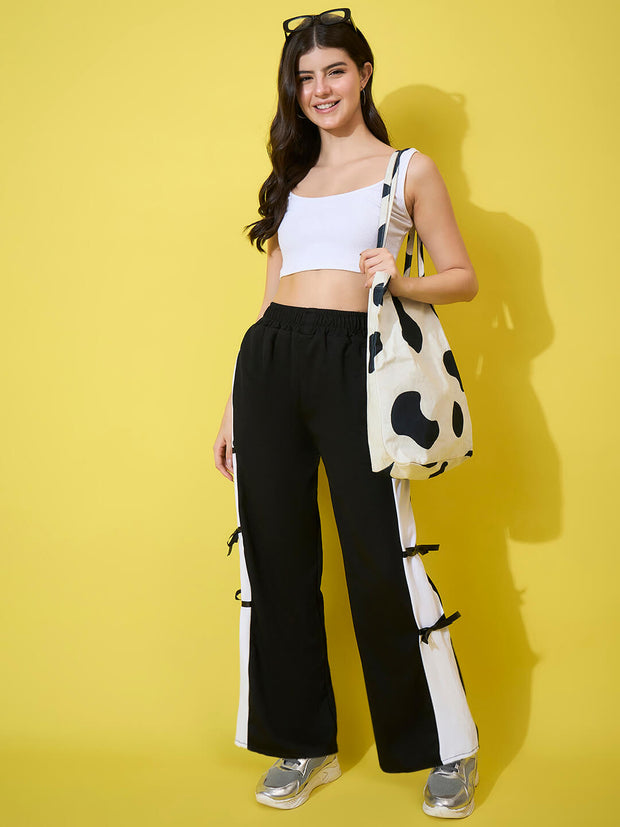 Women Wide Leg Trouser Pants with Side Bow Design-3582-3582