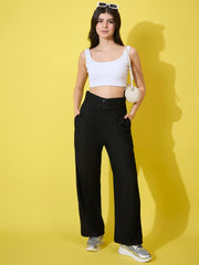 Cotton Ribbed Non-Stretchable Women’s Trouser Pant with High Waist-3593-3593