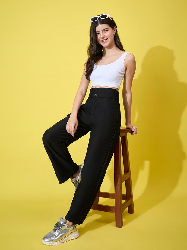 Cotton Ribbed Non-Stretchable Women’s Trouser Pant with High Waist-3593-3593