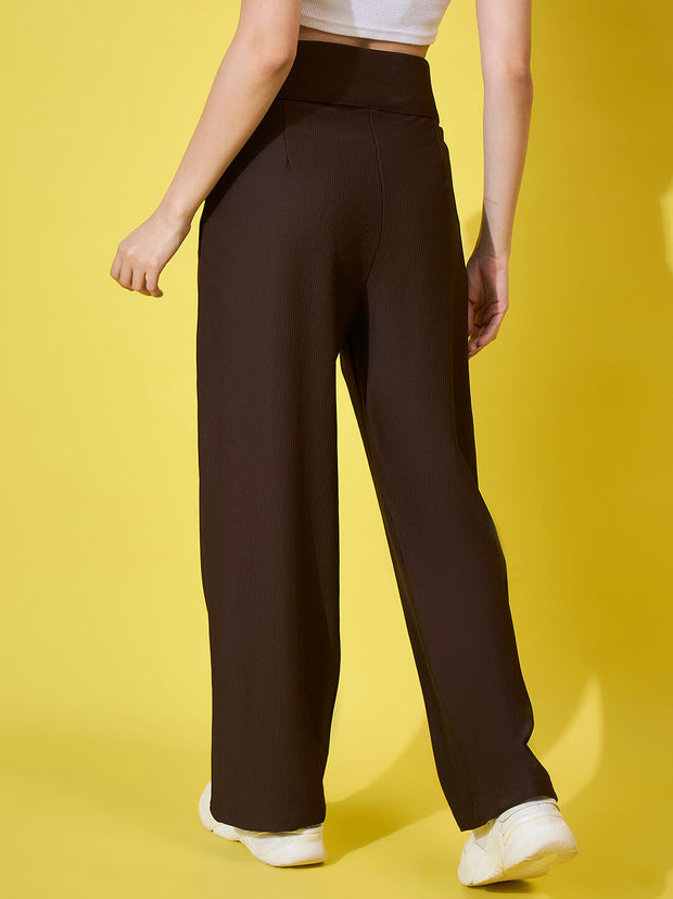 Cotton Ribbed Non-Stretchable Women’s Trouser Pant with High Waist-3593-3593