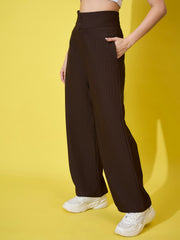 Cotton Ribbed Non-Stretchable Women’s Trouser Pant with High Waist-3593-3593