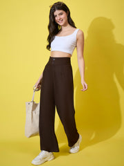 Cotton Ribbed Non-Stretchable Women’s Trouser Pant with High Waist-3593-3593