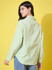 Women’s Striped Cotton Oversized Long Sleeve Button-Down Shirt-3573-3590