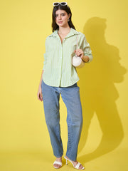 Women’s Striped Cotton Oversized Long Sleeve Button-Down Shirt-3573-3590