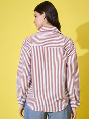 Women’s Striped Cotton Oversized Long Sleeve Button-Down Shirt-3573-3590