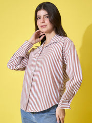 Women’s Striped Cotton Oversized Long Sleeve Button-Down Shirt-3573-3590
