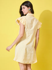 Striped Women A-Line Cotton Collar Dress with Button Front and Ruffle Sleeves-3587-3587