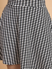 Women Flared Cotton Blend Houndstooth Print Mini Skirt-3595