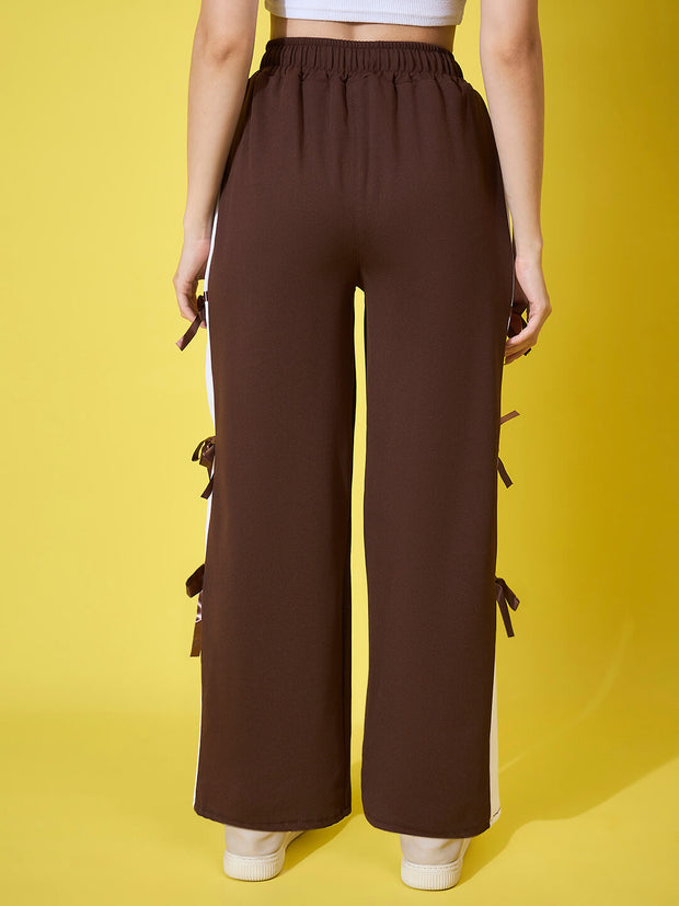 Women Wide Leg Trouser Pants with Side Bow Design-3582-3582