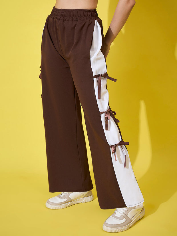 Women Wide Leg Trouser Pants with Side Bow Design-3582-3582