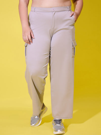 Relaxed Fit Plus Size Women Cargo Trouser Pant with Side Pockets-3389PLUS-3390PLUS