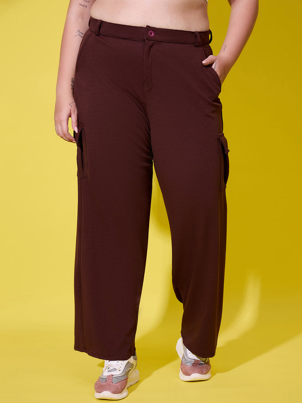 Relaxed Fit Plus Size Women Cargo Trouser Pant with Side Pockets-3390PLUS-3390PLUS