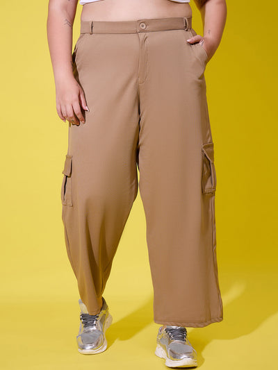 Relaxed Fit Plus Size Women Cargo Trouser Pant with Side Pockets-3387PLUS-3390PLUS
