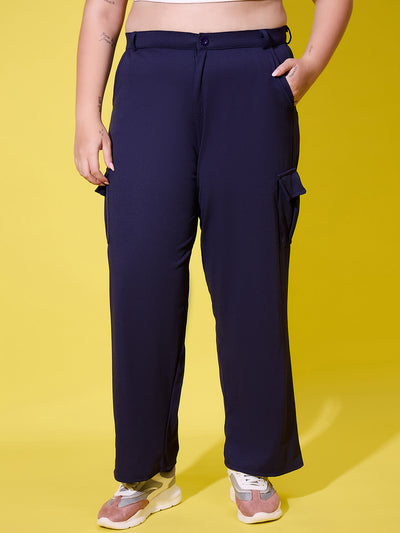 Relaxed Fit Plus Size Women Cargo Trouser Pant with Side Pockets-3390PLUS-3390PLUS