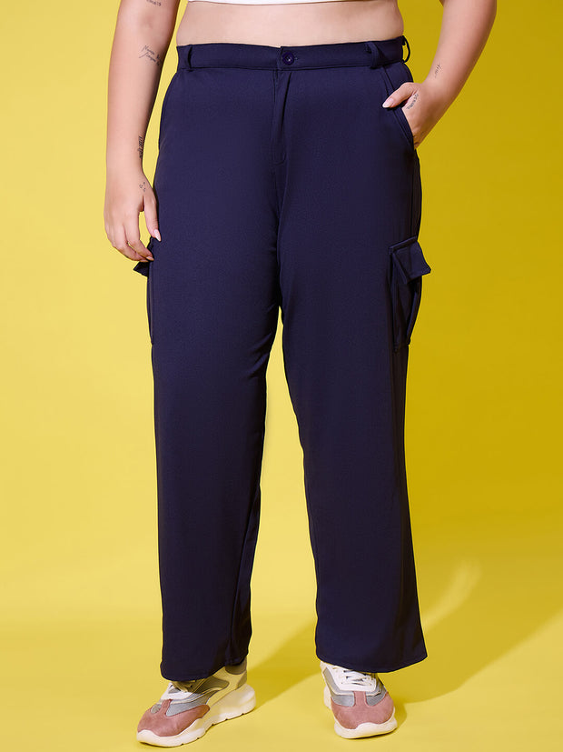 Relaxed Fit Plus Size Women Cargo Trouser Pant with Side Pockets-3390PLUS-3390PLUS