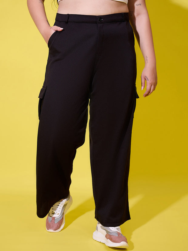 Relaxed Fit Plus Size Women Cargo Trouser Pant with Side Pockets-3390PLUS-3390PLUS