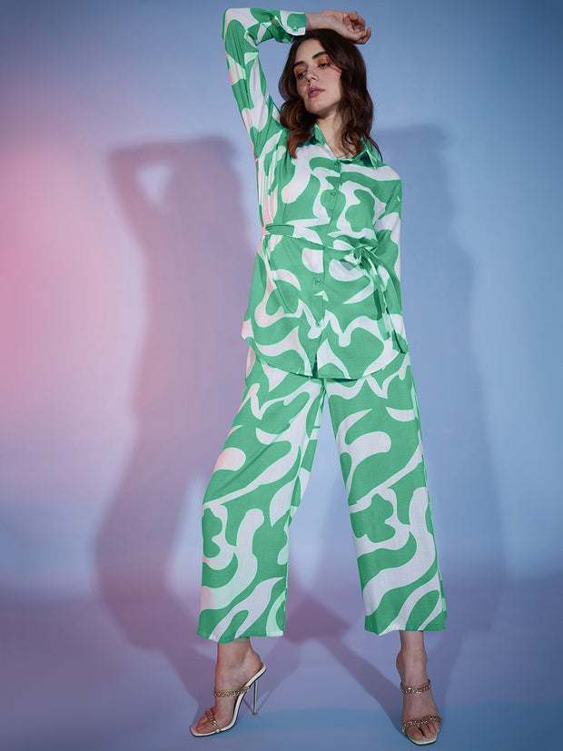 Abstract Print Rayon Women's 2 Piece Dress | Shirt Palazzo Set |Co-Ord Set-3333
