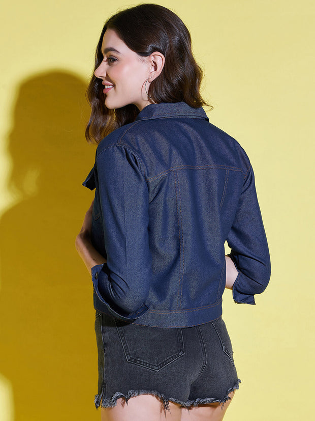 Buttoned Solid Regular Fit Women Denim Jacket-2612E-2612E