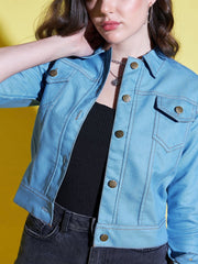 Buttoned Solid Regular Fit Women Denim Jacket-2612E-2612E