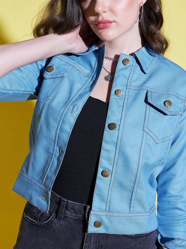 Buttoned Solid Regular Fit Women Denim Jacket-2612E-2612E