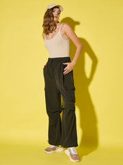 Women Loose Fit Parachute Trousers | High Waist Cargo Trouser Pant-3530-3443