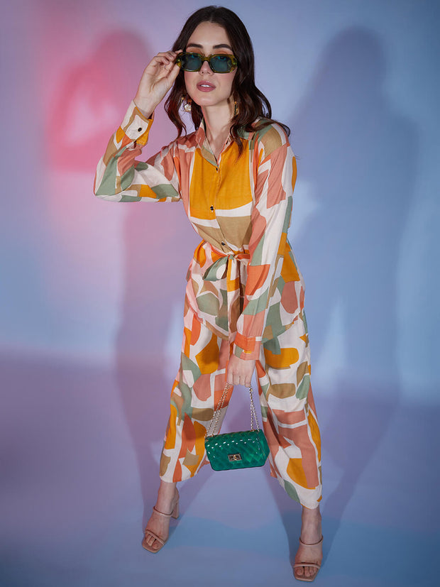 Geometric Print Colorful Rayon Women's 2 Piece Outfits |Shirt Palazzo Set| Co-Ord Set-3335N4