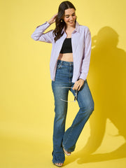 Women’s Striped Cotton Oversized Long Sleeve Button-Down Shirt-3575-3575