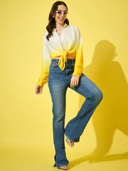 Women’s Ombre Style Crepe Oversized Long Sleeve Button-Down Shirt-3578-3578