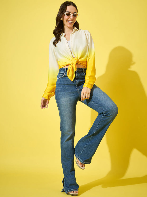 Women’s Ombre Style Crepe Oversized Long Sleeve Button-Down Shirt-3578-3578