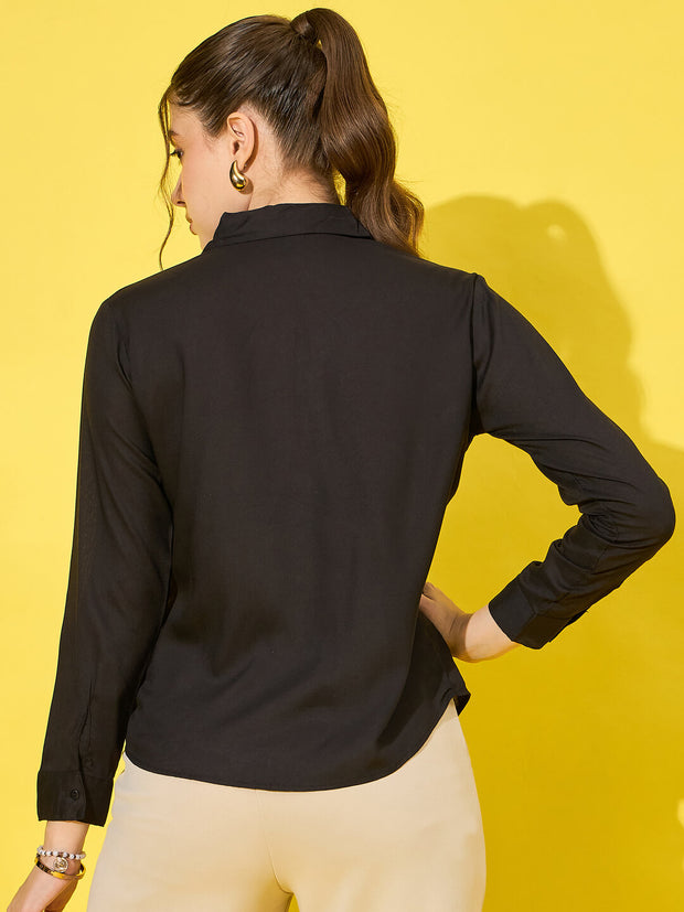 Black Rayon Women's Formal Shirt with Sleek-3038B