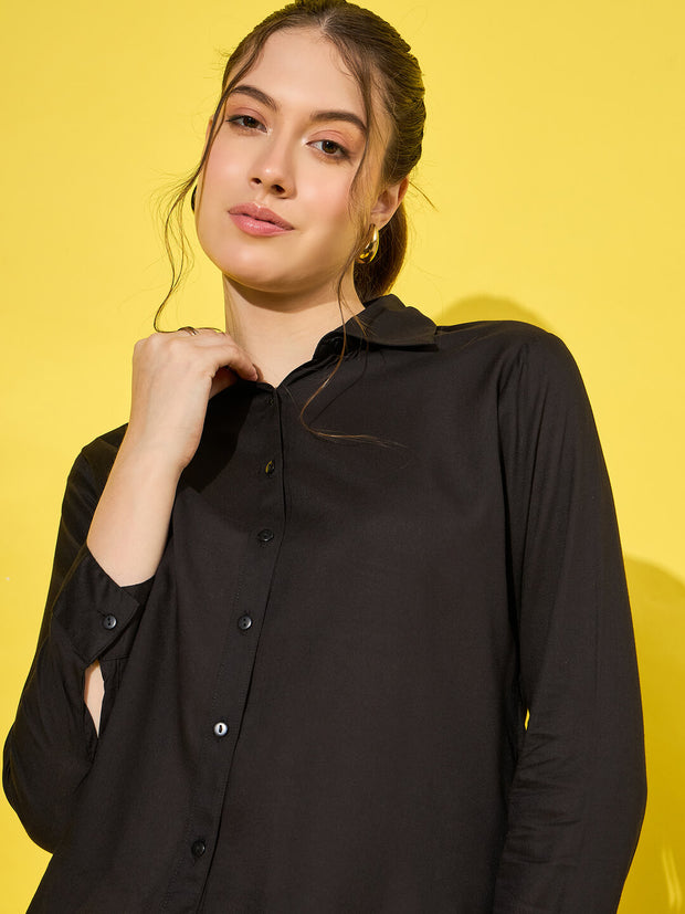 Black Rayon Women's Formal Shirt with Sleek-3038B