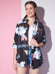 Imported Crepe Cartoon Graphic Printed Relaxed Fit Women Long Shirt-3307