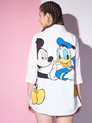 Imported Crepe Cartoon Graphic Printed Relaxed Fit Women Long Shirt-3306