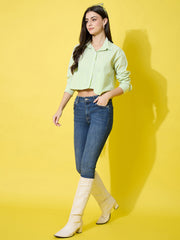 Striped Cotton Crop Shirt with Stylish Pocket for Women-3614-3615