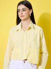 Striped Cotton Crop Shirt with Stylish Pocket for Women-3614-3615