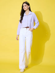 Striped Cotton Crop Shirt with Stylish Pocket for Women-3614-3615