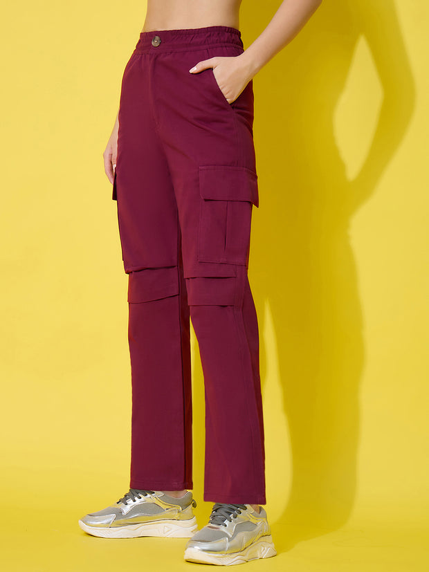 Twill Women’s Cargo Pants with Multiple Pockets-3468-3468